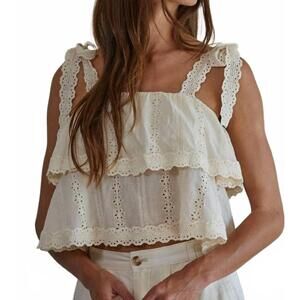 NEW BY TOGETHER eyelet layered top in natural